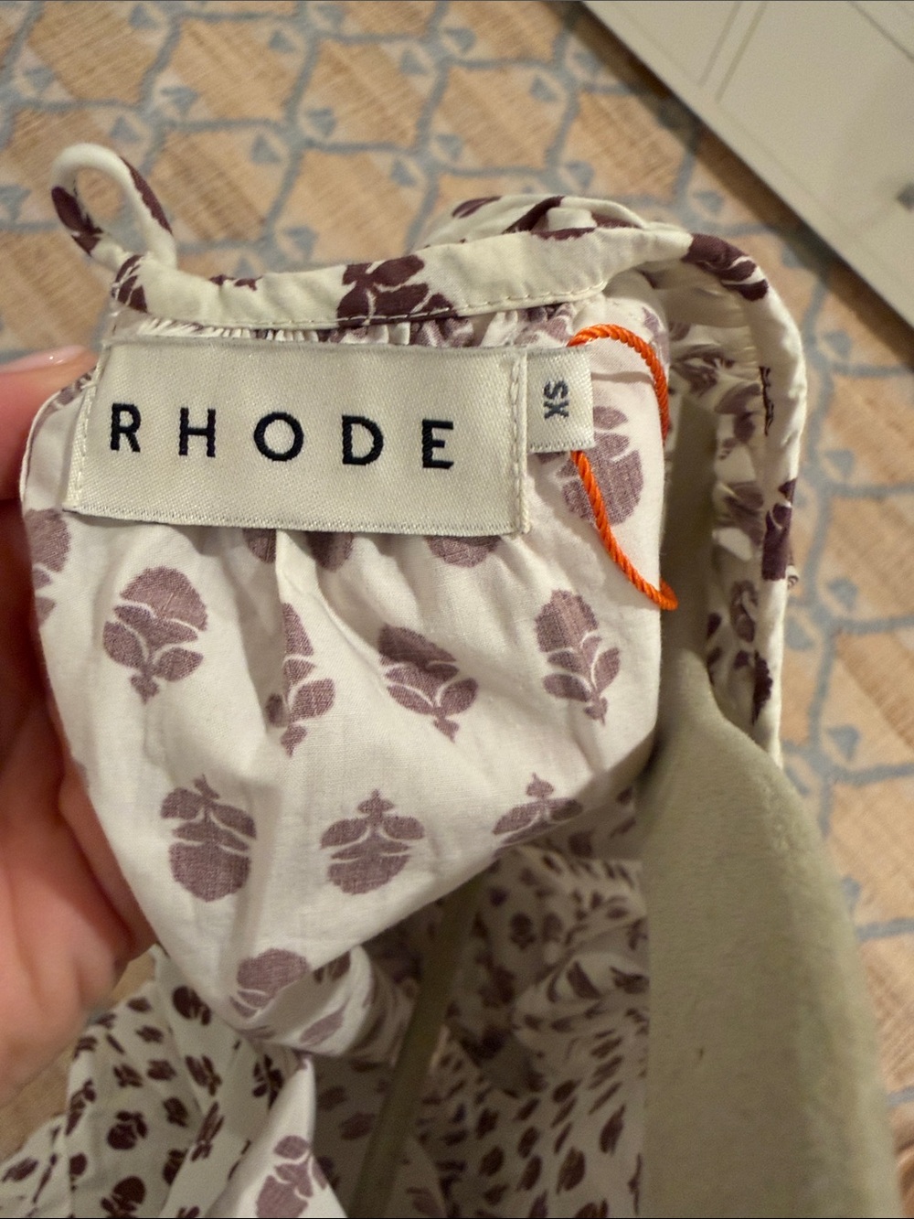RHODE Cream Blouse with Burgundy Floral Motif - Picture 3 of 3